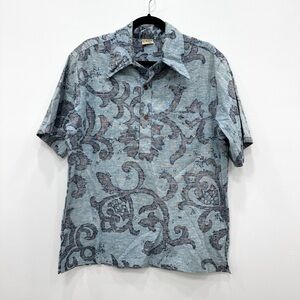 Rare Go Barefoot Vintage Hawaiian Hawaii Mens pullover half button 100% cotton